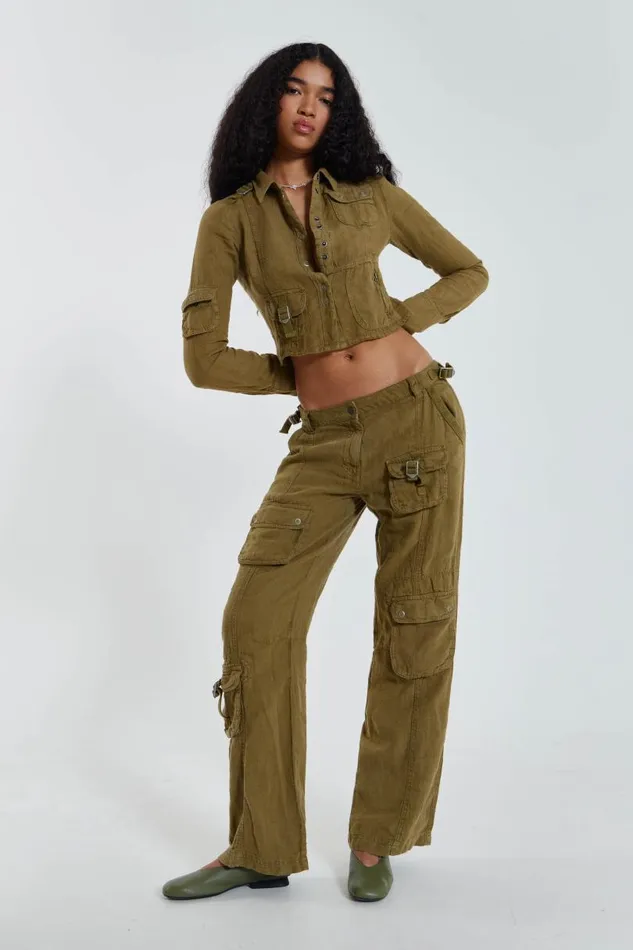 Women Jaded London Trousers Devon Linen Cargo Trousers