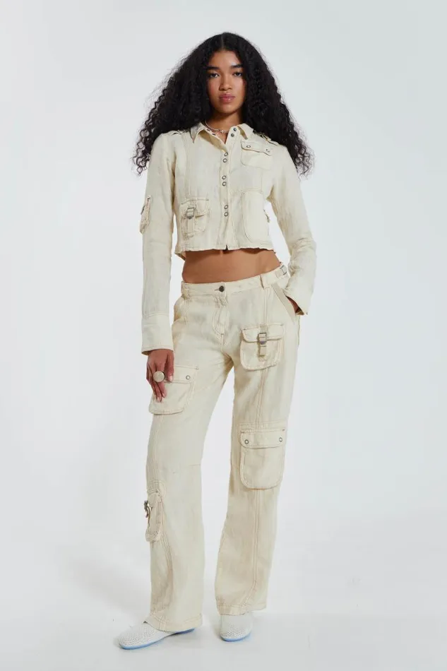 Women Jaded London Trousers Santal Linen Cargo Trousers