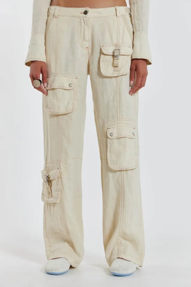 Women Jaded London Trousers Santal Linen Cargo Trousers