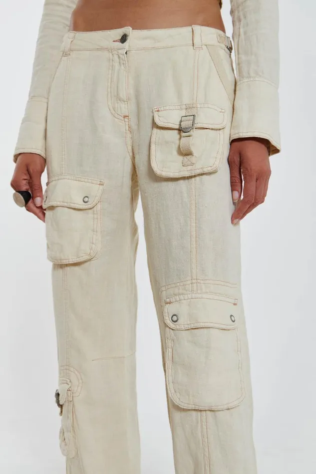 Women Jaded London Trousers Santal Linen Cargo Trousers