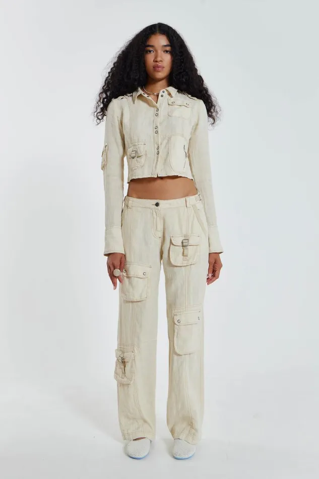 Women Jaded London Trousers Santal Linen Cargo Trousers