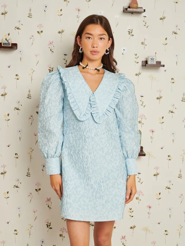 Women Keepsake Jacquard Mini Dress Pastel Blue Sister Jane Dresses