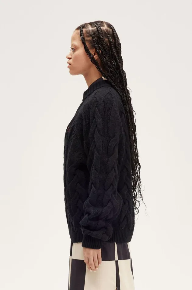 Women Knitwear Fred Perry Cable Knit Mock Jumper Black