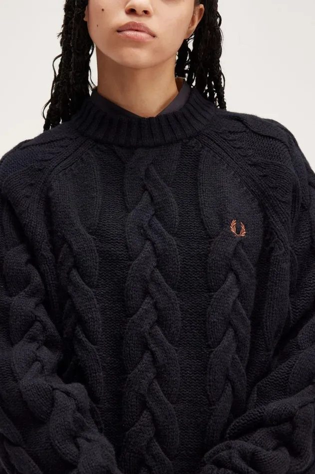 Women Knitwear Fred Perry Cable Knit Mock Jumper Black