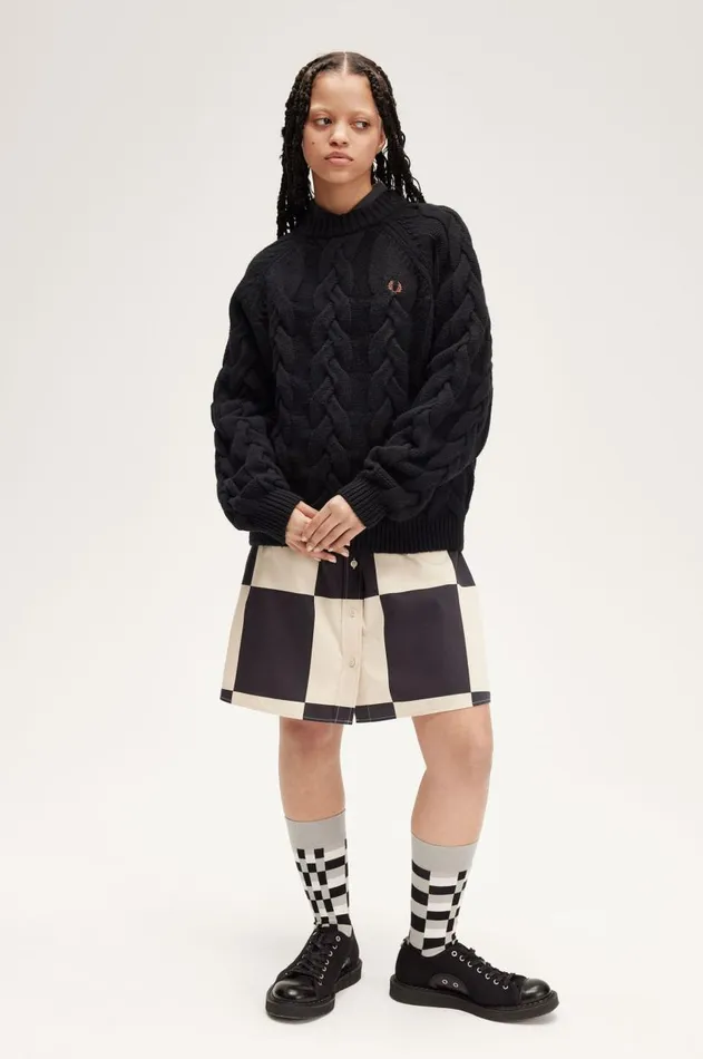 Women Knitwear Fred Perry Cable Knit Mock Jumper Black
