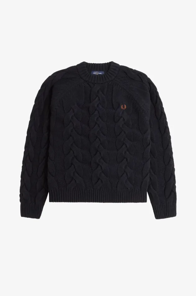 Women Knitwear Fred Perry Cable Knit Mock Jumper Black