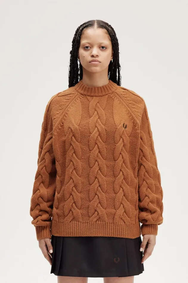 Women Knitwear Fred Perry Cable Knit Mock Jumper Marmalade