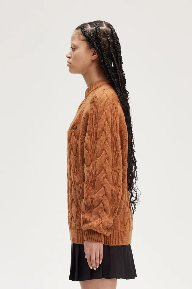 Women Knitwear Fred Perry Cable Knit Mock Jumper Marmalade