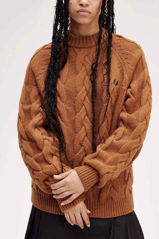 Women Knitwear Fred Perry Cable Knit Mock Jumper Marmalade