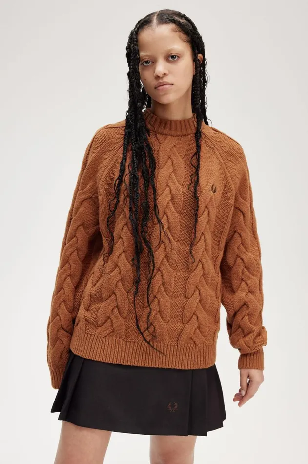 Women Knitwear Fred Perry Cable Knit Mock Jumper Marmalade