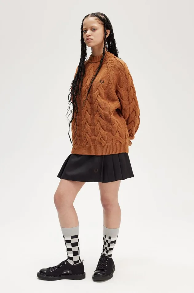 Women Knitwear Fred Perry Cable Knit Mock Jumper Marmalade