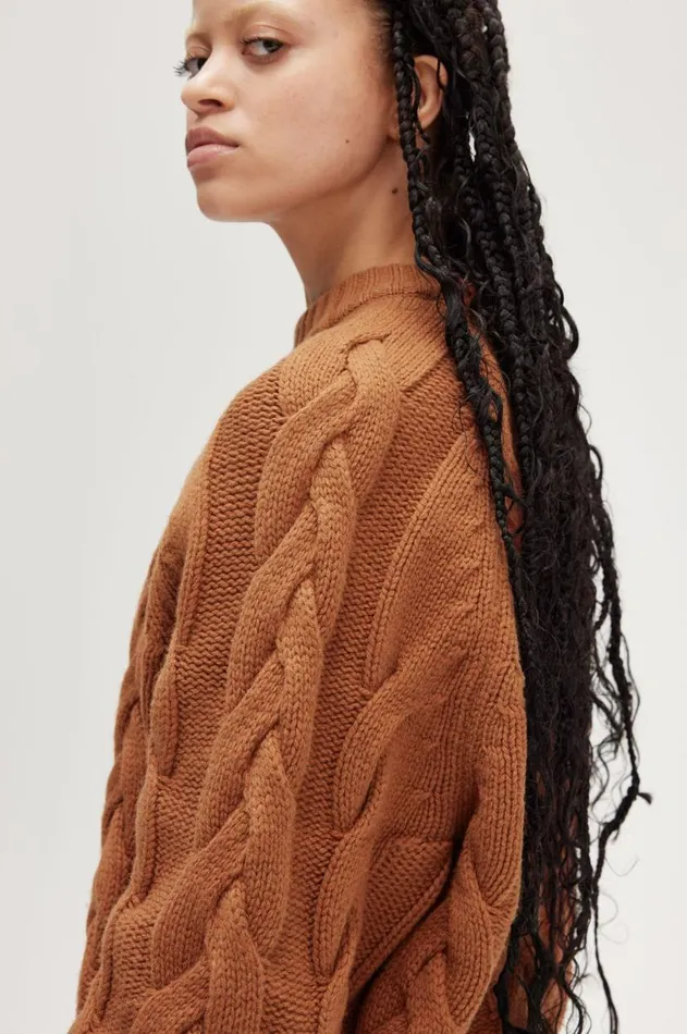 Women Knitwear Fred Perry Cable Knit Mock Jumper Marmalade