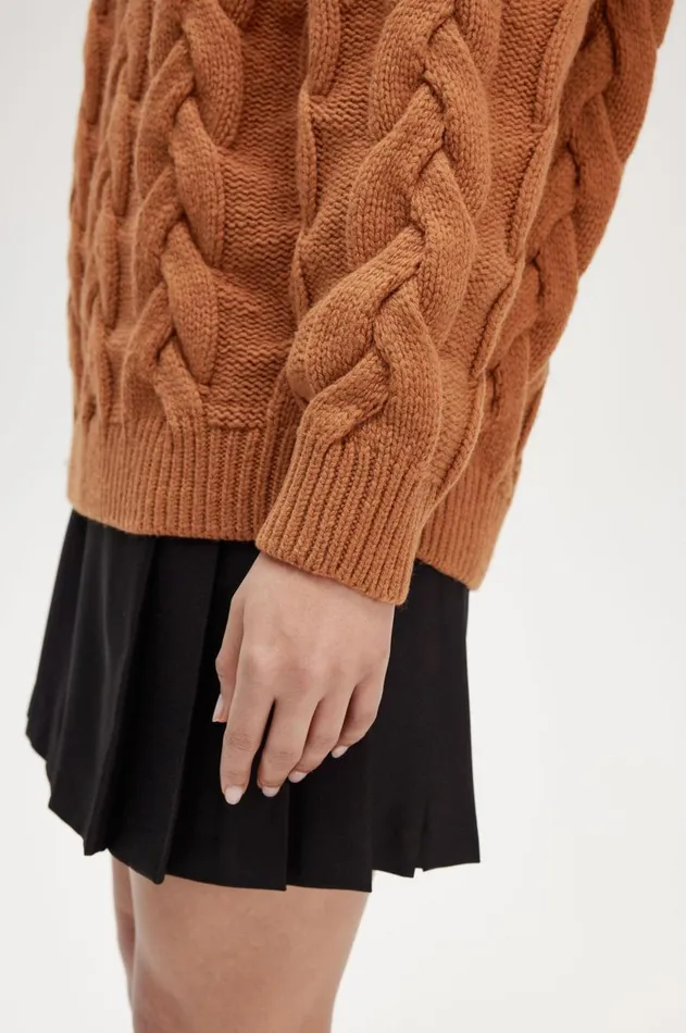 Women Knitwear Fred Perry Cable Knit Mock Jumper Marmalade