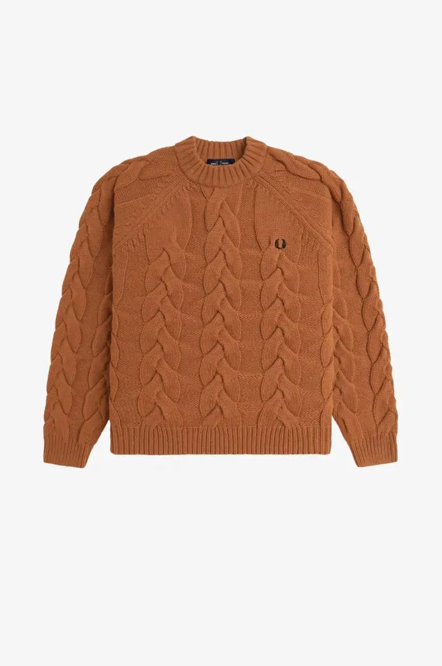 Women Knitwear Fred Perry Cable Knit Mock Jumper Marmalade
