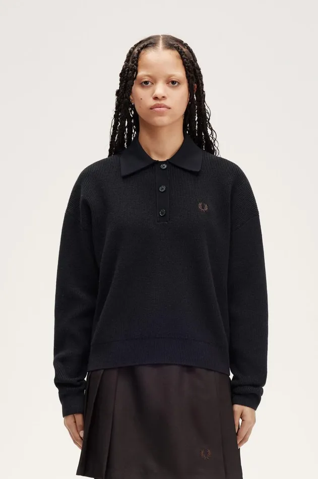 Women Knitwear Fred Perry Knitted Shirt Black
