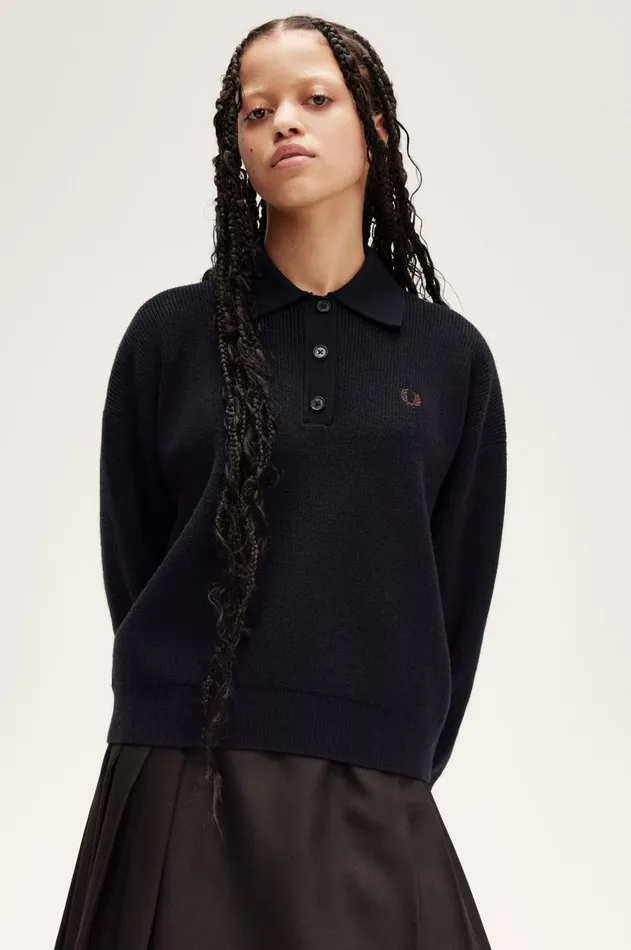 Women Knitwear Fred Perry Knitted Shirt Black