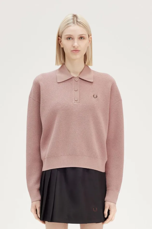 Women Knitwear Fred Perry Knitted Shirt Dark Pinkburnt Tobaccoburnt Tobacco