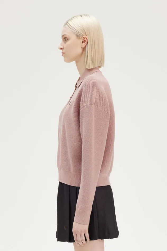 Women Knitwear Fred Perry Knitted Shirt Dark Pinkburnt Tobaccoburnt Tobacco