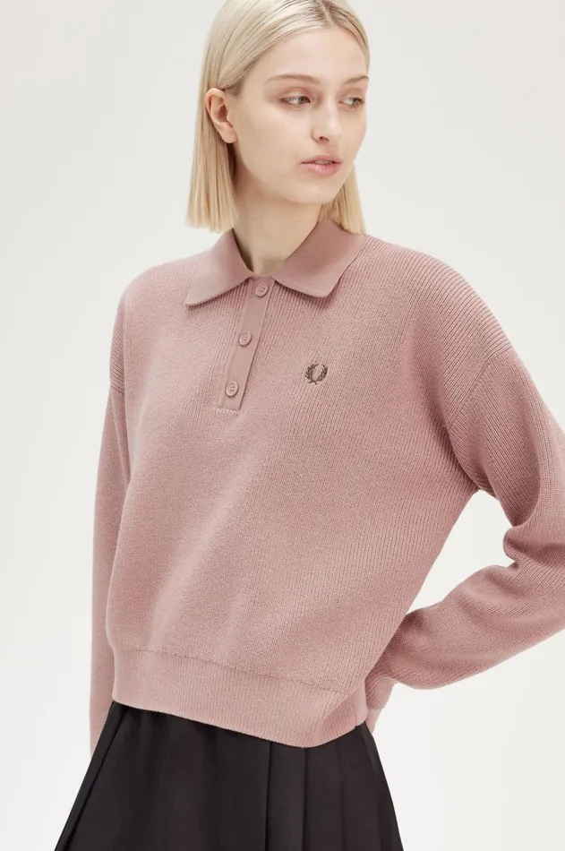Women Knitwear Fred Perry Knitted Shirt Dark Pinkburnt Tobaccoburnt Tobacco