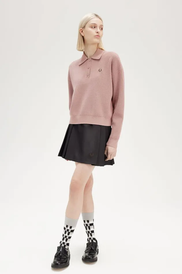 Women Knitwear Fred Perry Knitted Shirt Dark Pinkburnt Tobaccoburnt Tobacco