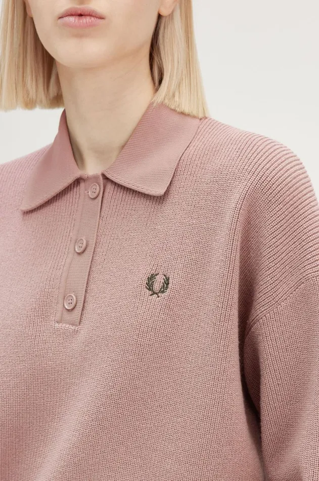 Women Knitwear Fred Perry Knitted Shirt Dark Pinkburnt Tobaccoburnt Tobacco