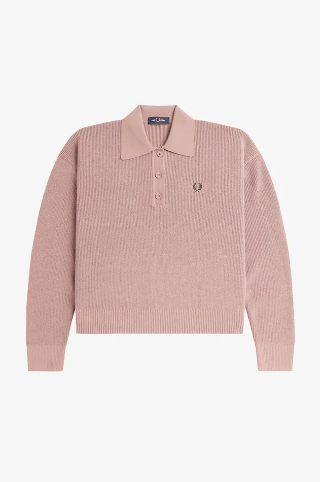 Women Knitwear Fred Perry Knitted Shirt Dark Pinkburnt Tobaccoburnt Tobacco