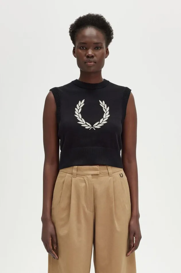 Women Knitwear Fred Perry Laurel Wreath Knitted Tank Black