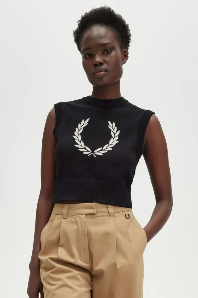 Women Knitwear Fred Perry Laurel Wreath Knitted Tank Black