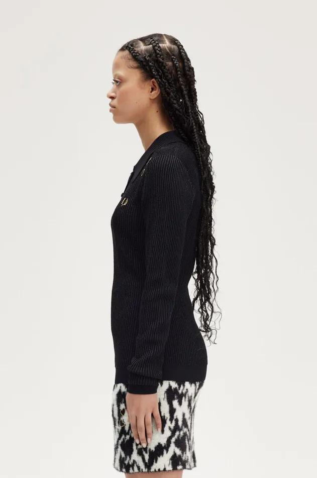 Women Knitwear Fred Perry Ribbed Knitted Shirt Black