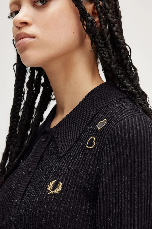Women Knitwear Fred Perry Ribbed Knitted Shirt Black
