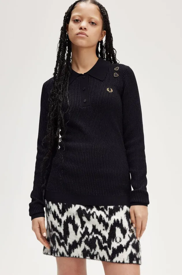 Women Knitwear Fred Perry Ribbed Knitted Shirt Black
