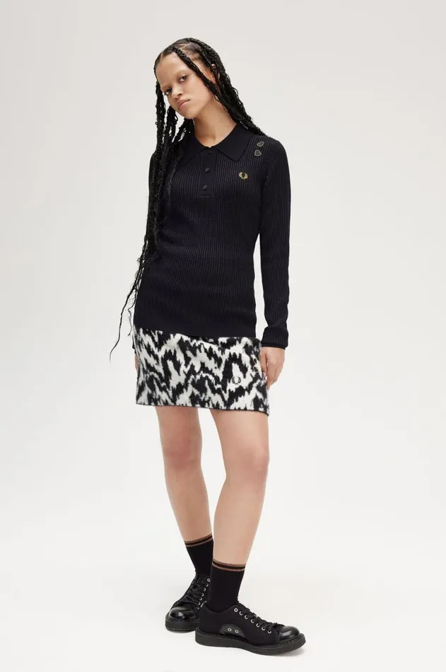 Women Knitwear Fred Perry Ribbed Knitted Shirt Black