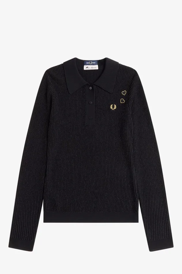 Women Knitwear Fred Perry Ribbed Knitted Shirt Black