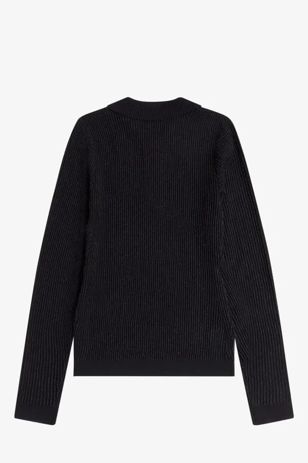 Women Knitwear Fred Perry Ribbed Knitted Shirt Black