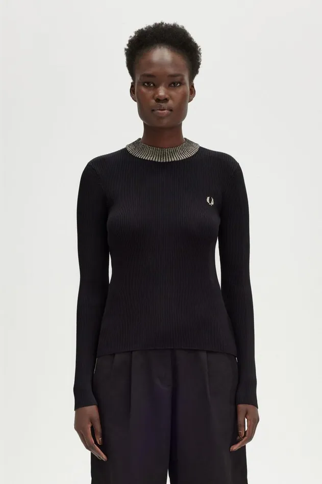 Women Knitwear Fred Perry Space Dye Ribbed Jumper Black
