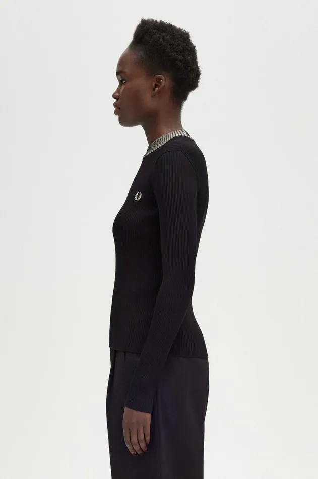 Women Knitwear Fred Perry Space Dye Ribbed Jumper Black