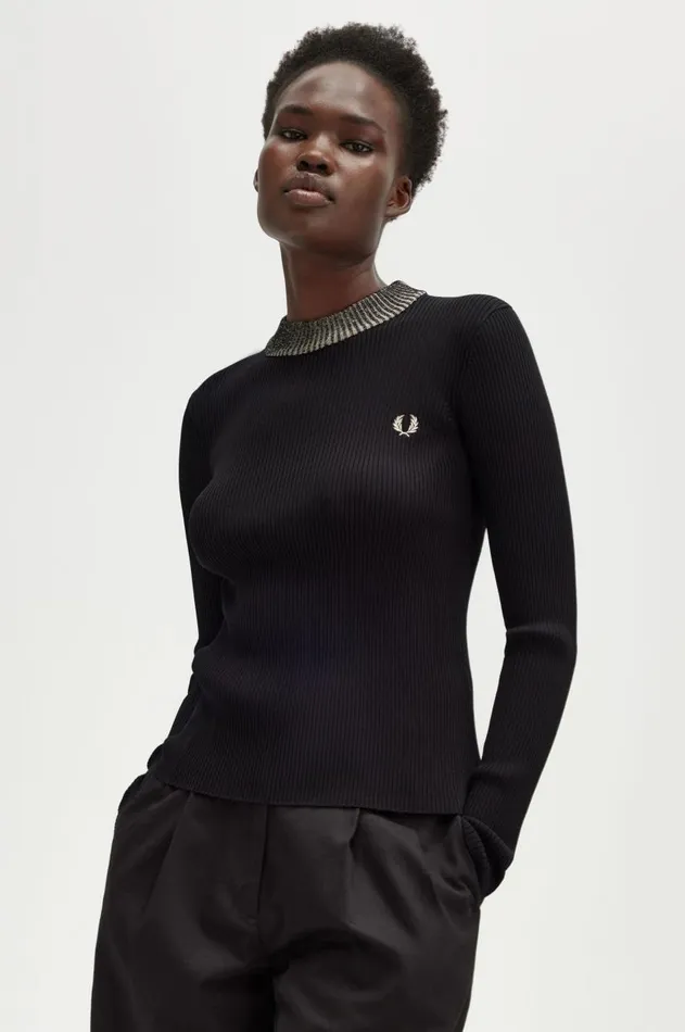 Women Knitwear Fred Perry Space Dye Ribbed Jumper Black