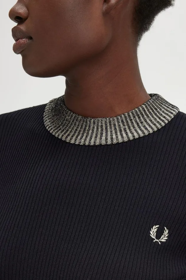 Women Knitwear Fred Perry Space Dye Ribbed Jumper Black