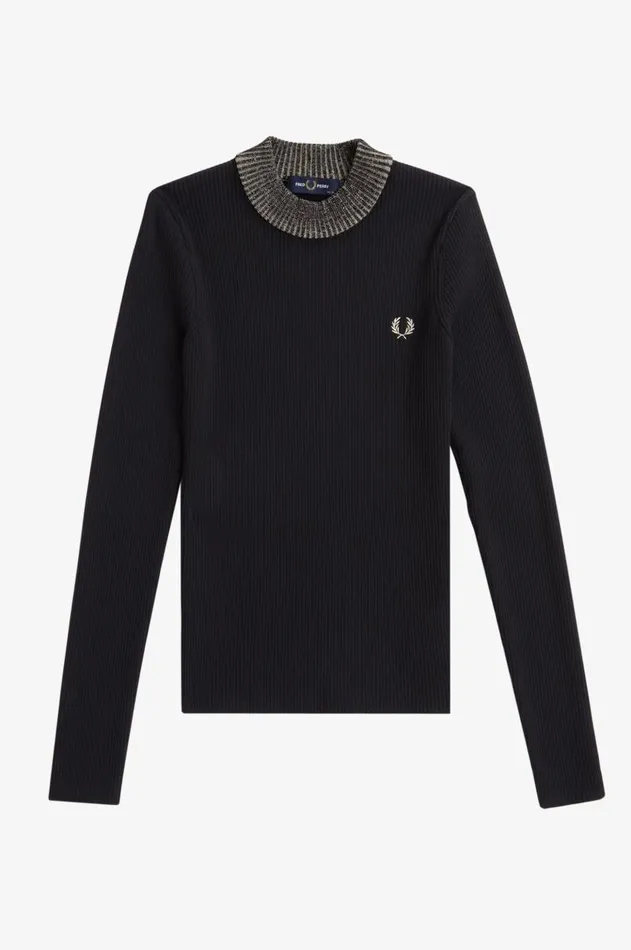 Women Knitwear Fred Perry Space Dye Ribbed Jumper Black