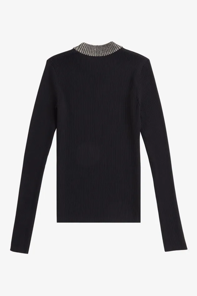 Women Knitwear Fred Perry Space Dye Ribbed Jumper Black