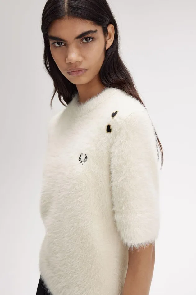 Women Knitwear Fred Perry Textured Knitted Top Ecru