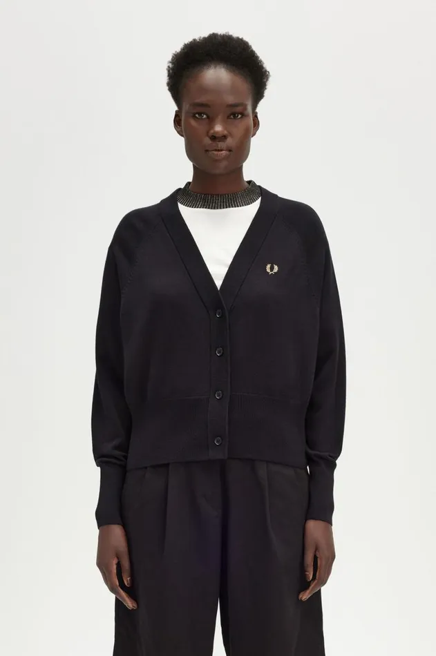 Women Knitwear Fred Perry VNeck Cardigan Black