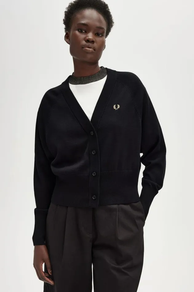 Women Knitwear Fred Perry VNeck Cardigan Black