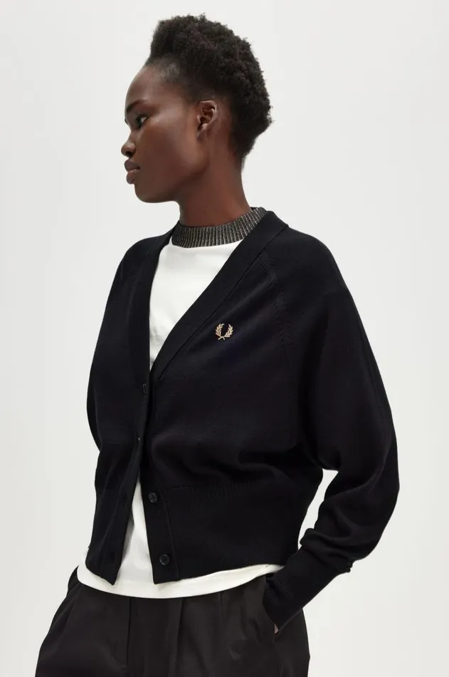 Women Knitwear Fred Perry VNeck Cardigan Black