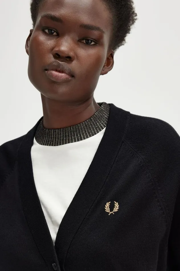Women Knitwear Fred Perry VNeck Cardigan Black