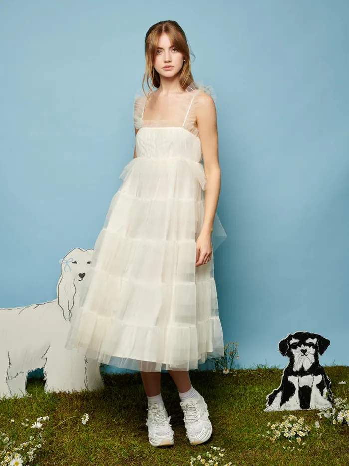 Women Lexi Tulle Midi Dress Pearled Ivory Sister Jane Dresses