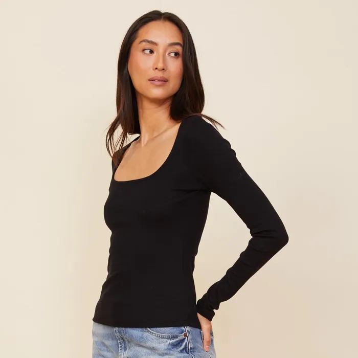 Women Long Sleeve MONROW 90039S Rib Long Sleeve Black