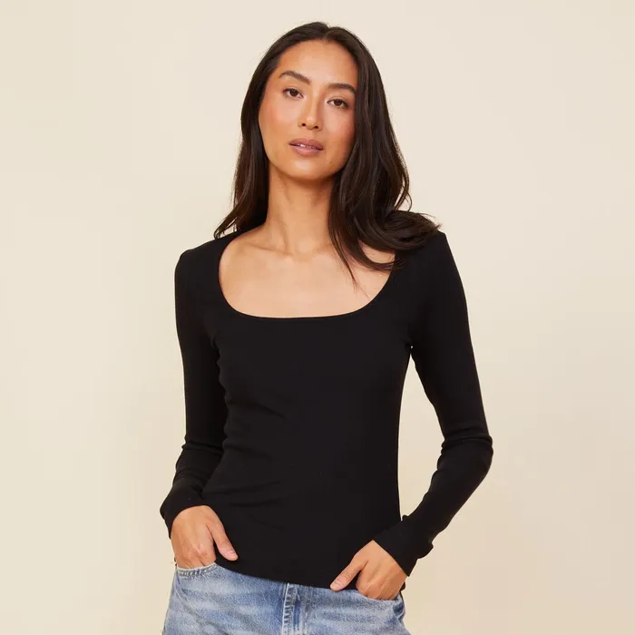 Women Long Sleeve MONROW 90039S Rib Long Sleeve Black