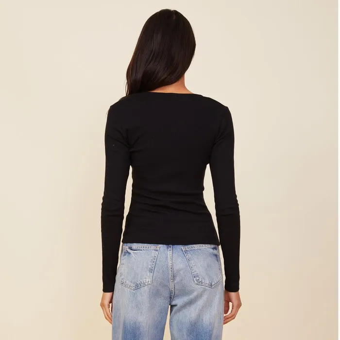 Women Long Sleeve MONROW 90039S Rib Long Sleeve Black