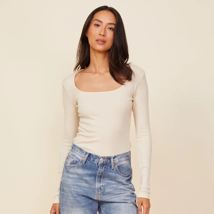 Women Long Sleeve MONROW 90039S Rib Long Sleeve Off White